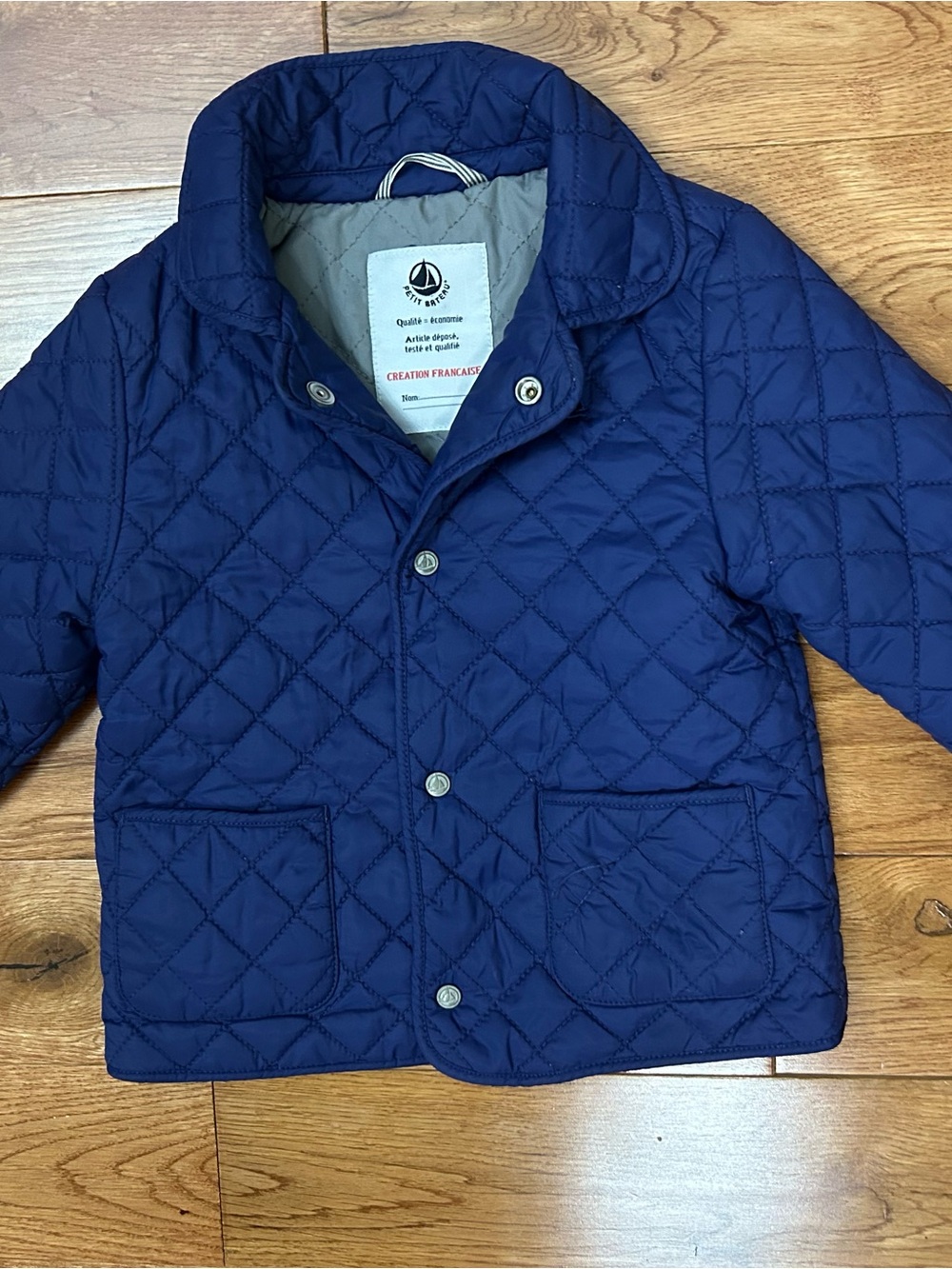 Petit Bateau Baby 18M Navy Blue Quilted Jacket Snap Front French
